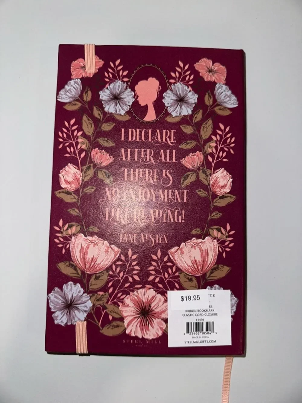 Steel Mill Burgundy Floral Pride & Prejudice Book Club Elastic Cord Journal